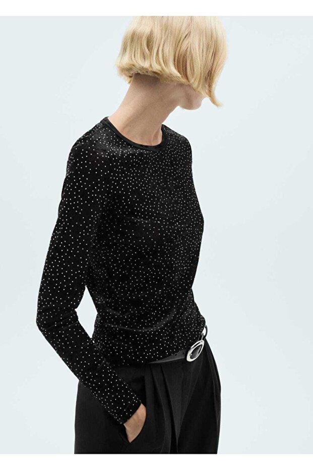 Long-Sleeved T-Shirt with Stone Details