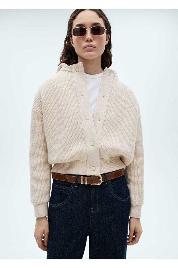 Kapüşonlu triko ceket - 1