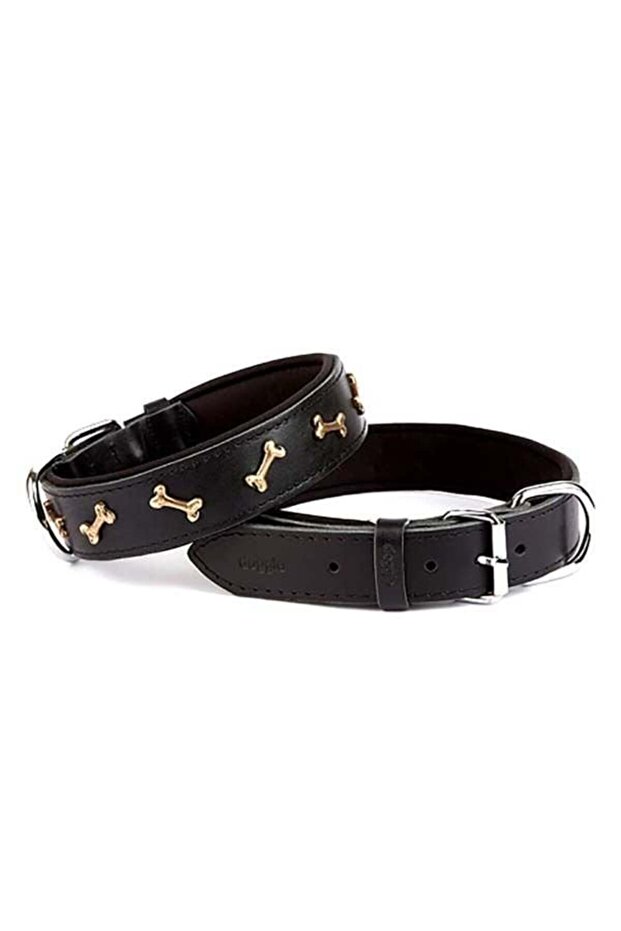Comfort Leather Bone Decorated Dog Collar Small Black 4X47-55 cm - from Petshop