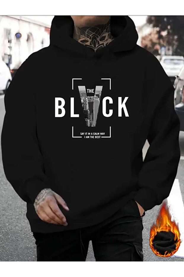 Black Printed 2 Thread Raised Sweatshirt