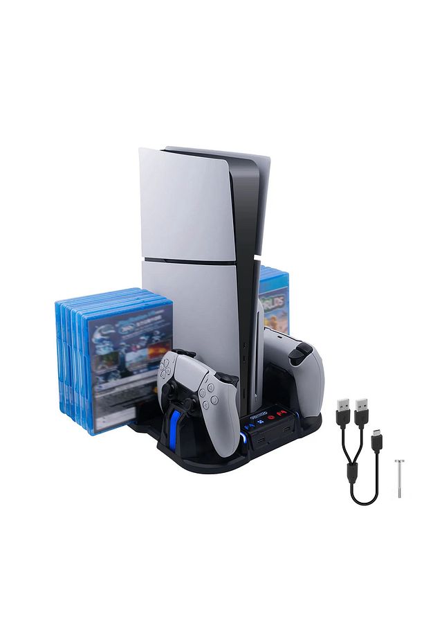 Çok İşlevli  GP-521  Şarj İstasyonu ve Disk Rafı PS5 Slim Disk/Dijital Sürüm Siyah Stand - 1