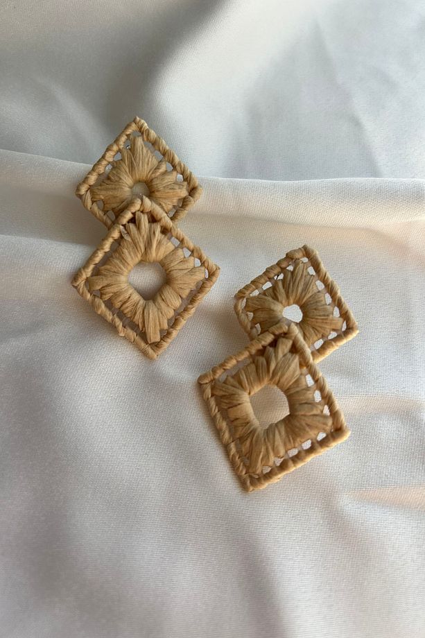 Baklava Desen Hasır Küpe - 3
