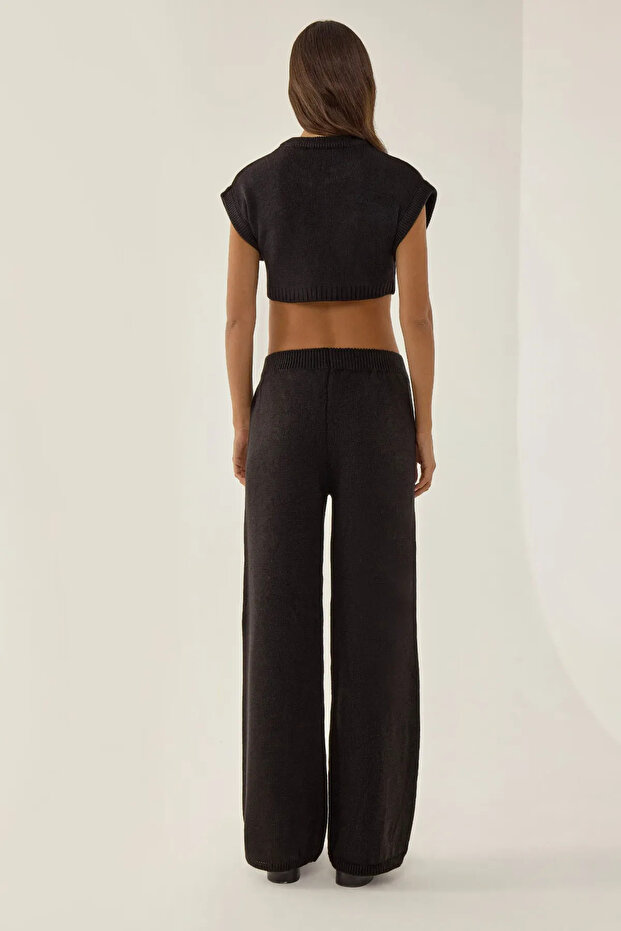 Fermuarlı Crop Top & Pantolon Triko Set - 5