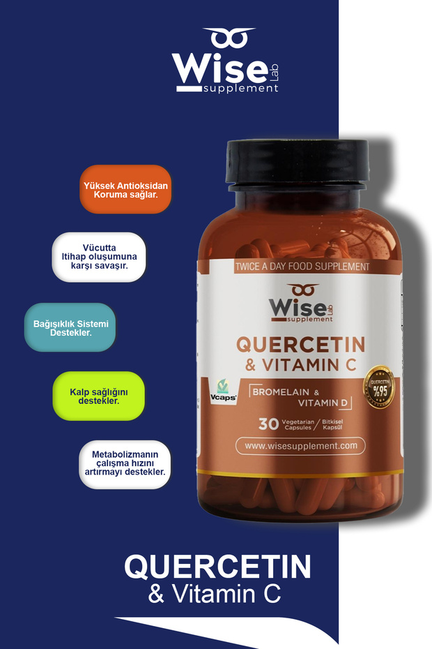 Quercetin, Bromelain Ve Vitamin C, Vitamin D 250mg 30 Bitkisel Kapsül - 3