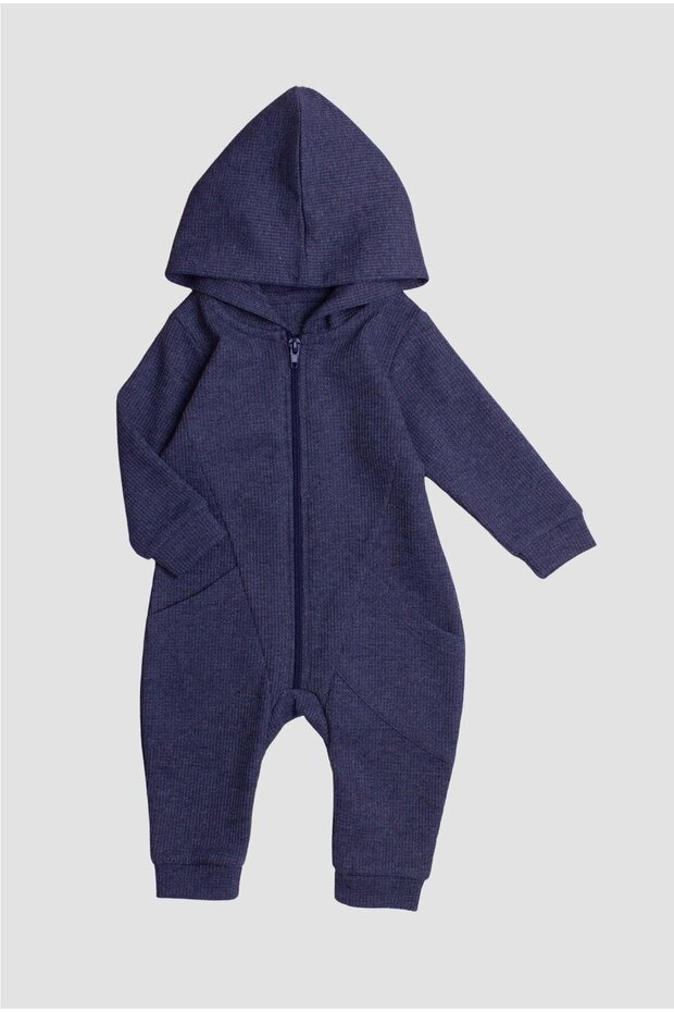 Waffle Image Sweet Zipper Closure Pocket Hooded Cotton Baby Romper