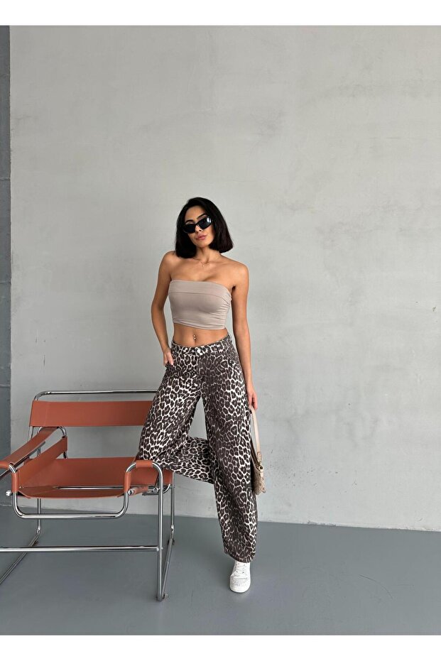 Beige Zeo Basic Skater Pants - Leopard Print - 5