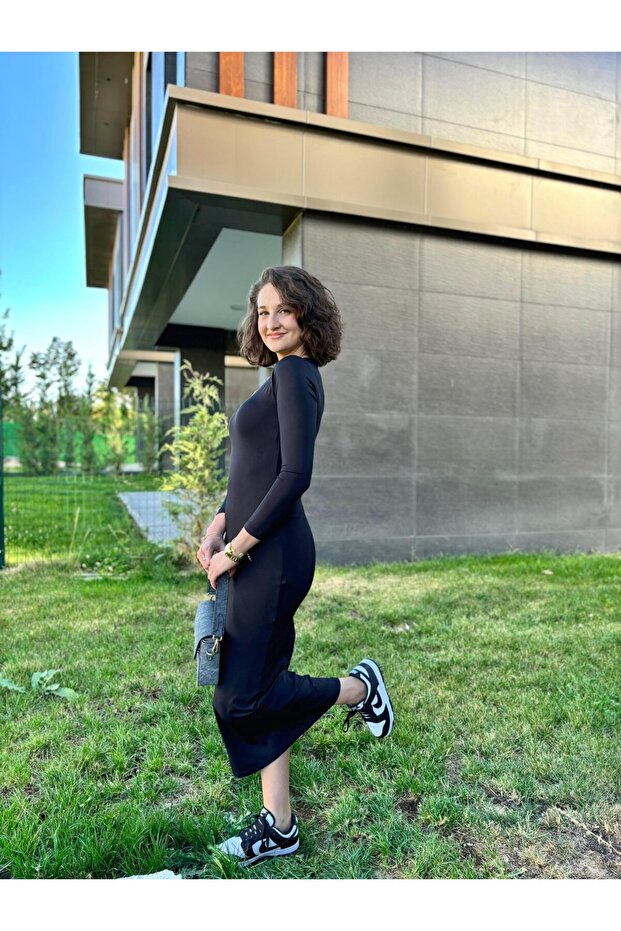 Rochie neagră cu mânecă lungă Soft Touch - 4