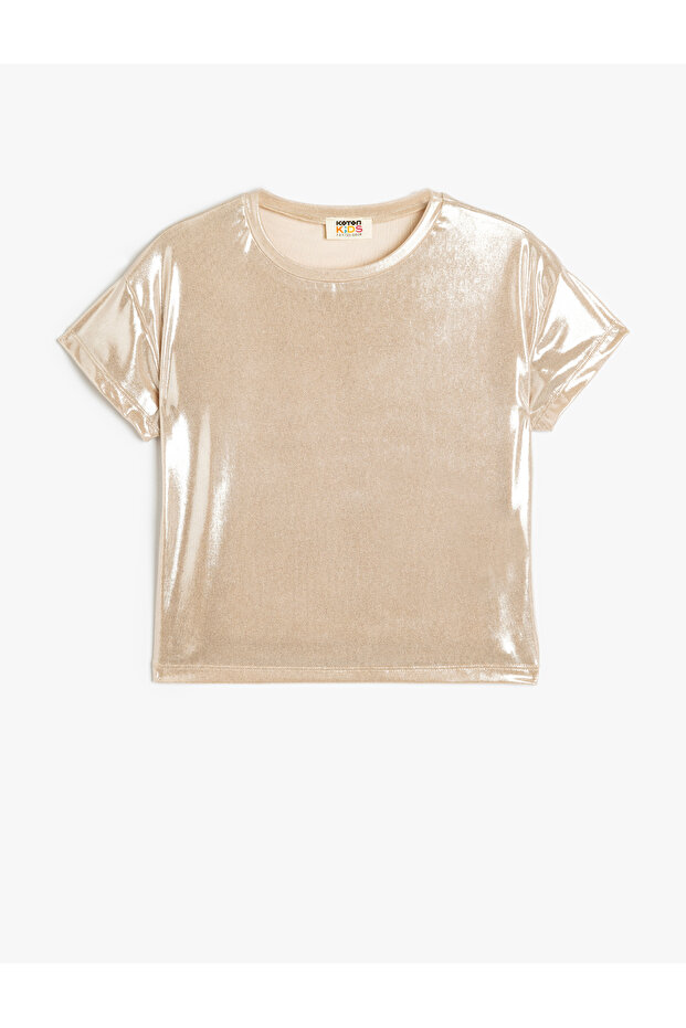 Shiny Blouse Short Sleeve Crew Neck