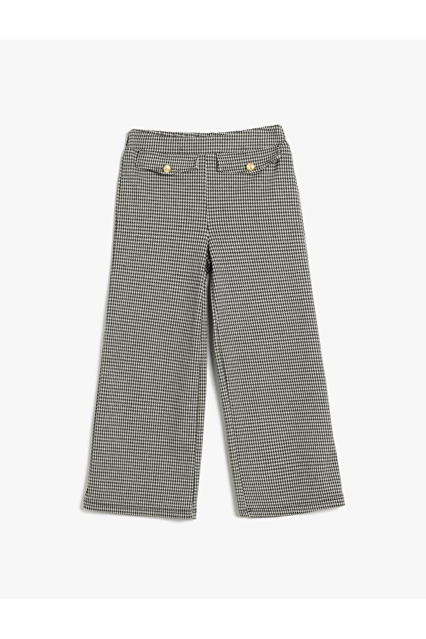 Plaid Wide Leg Trousers with Button and Flap Pocket Detail