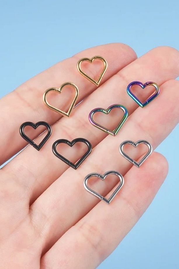 1 Adet Cerrahi Çelik Klipsli Kalp Tragus, Helix, Lobe, Snug Küpe Piercing - 6