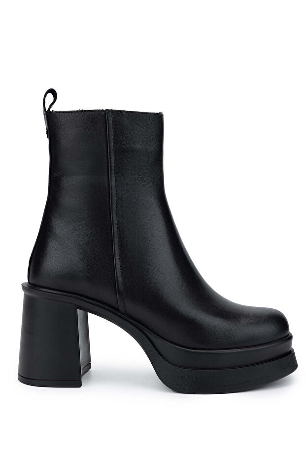 Women's Genuine Leather Black Leather Heeled Boots