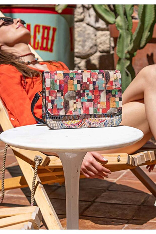 Women's Vegan Leather Multicolored Handbag - Mini Mosaic Design