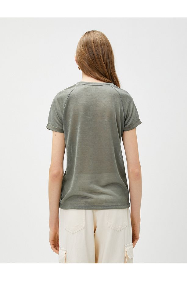 Bisiklet Yaka Tişört Reglan Kol - 4