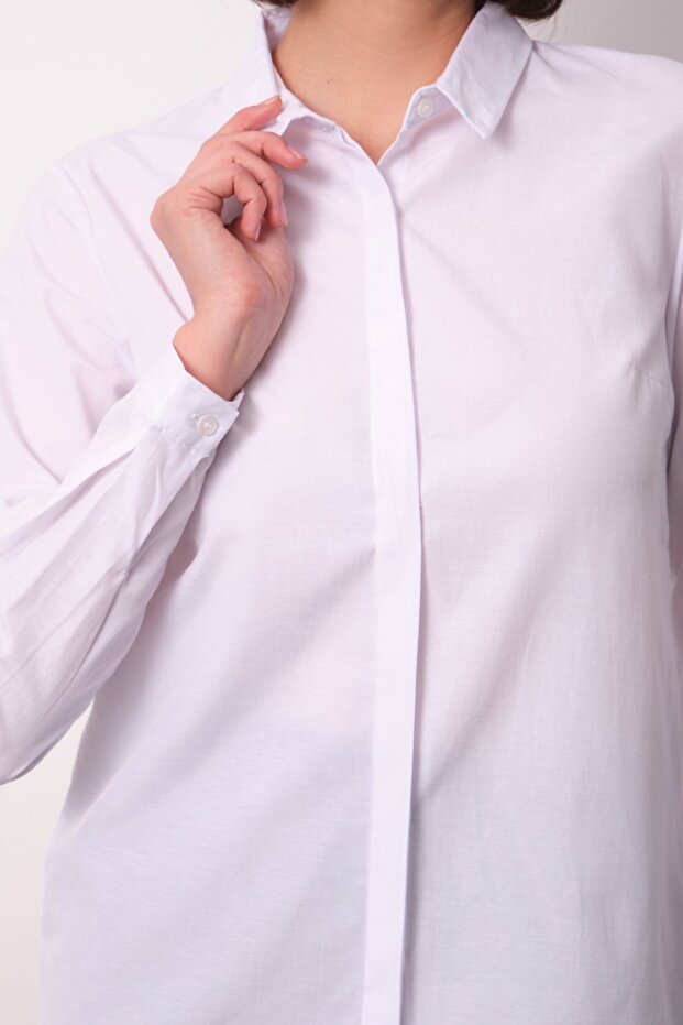 Kadın Basic Gizli Düğme Gömlek - 5