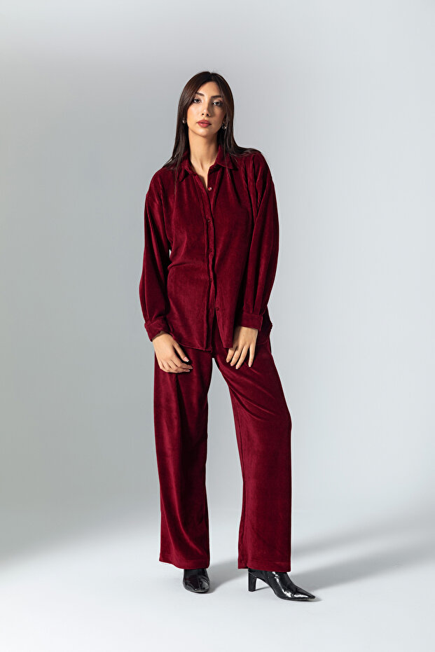 Bordo Kadife Gömlek - 5