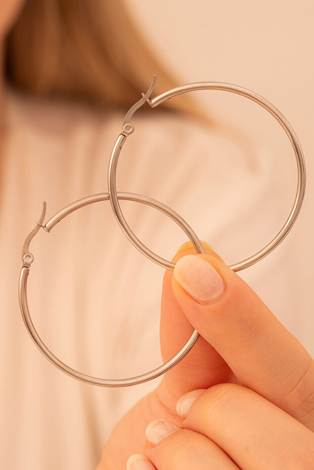 Ottoman 45mm Ring Cut Round Model Steel Women's Earrings - Gkpkupekare-Gms