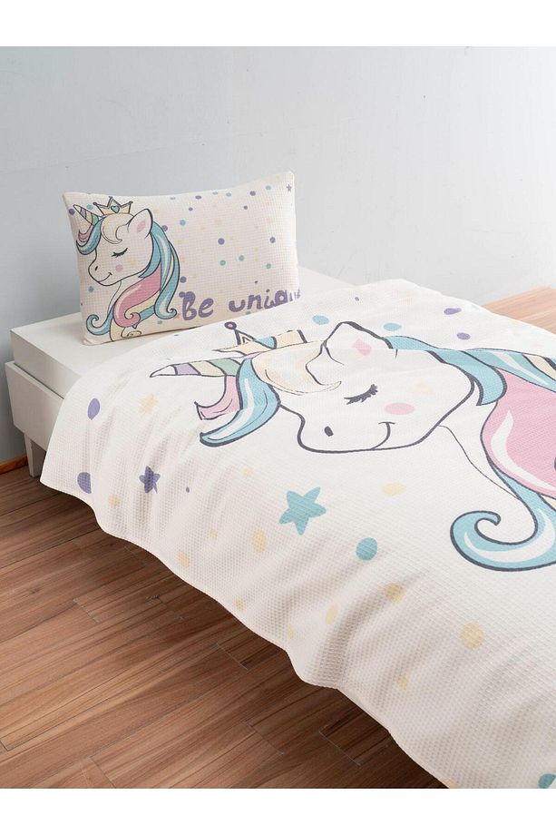 Sevimli Unicorn Tek Kişilik Pike Ve Yatak Örtüsü Takımı - 3