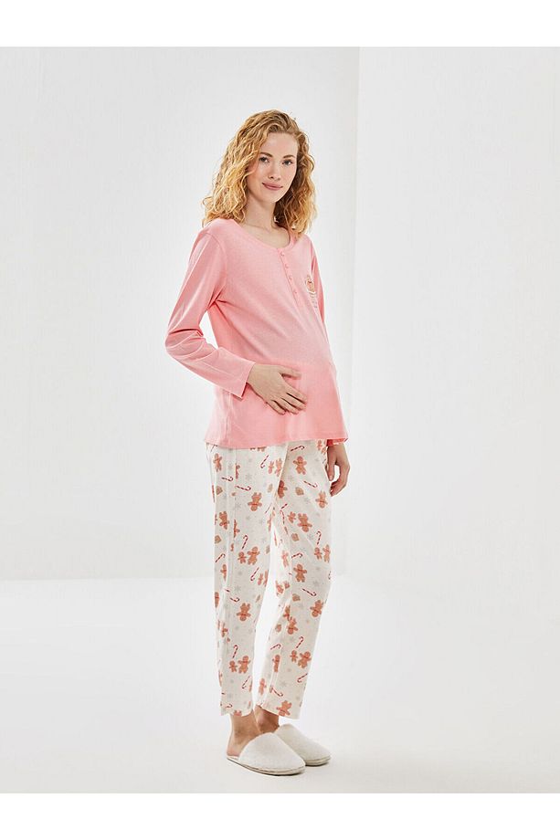 Lcwk Bisiklet Yaka Baskılı Hamile Pijama Takımı - 2