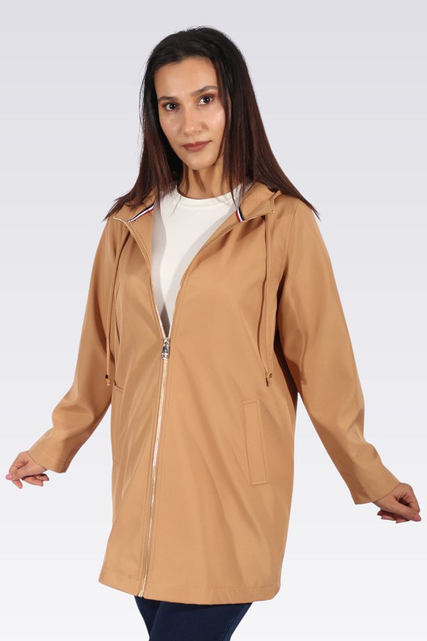 60122 CAMEL KAPÜŞONLU TRENÇKOT - 4
