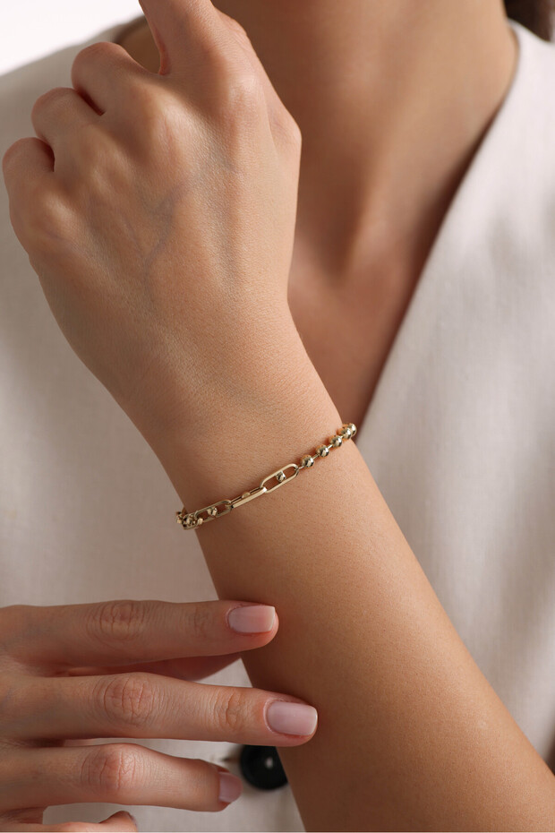 14 Ayar Altın Harf Charm & Denizatı Charm Duo Portoro Bileklik - 2