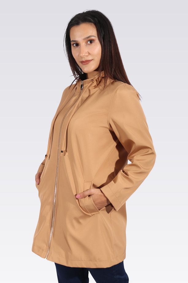 60122 CAMEL KAPÜŞONLU TRENÇKOT - 5