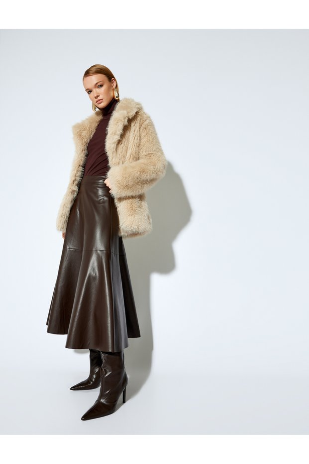 Women's Brown Faux Leather Skirt