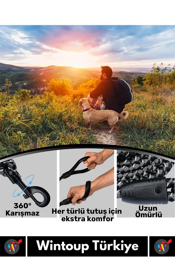 Özel Yüksek Kaliteli Ekstra Kalın Dağcı Dokuma İpli Esnek Yansıtma Reflektörlü Köpek Tasması 130 Cm - 4