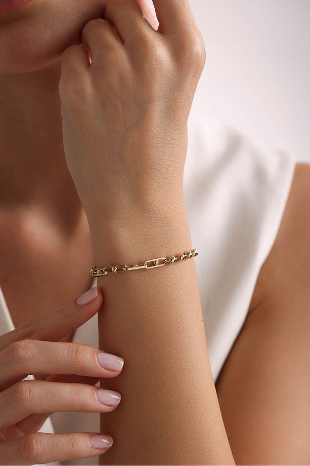 14 Ayar Altın Harf Charm & Denizatı Charm Duo Portoro Bileklik - 3