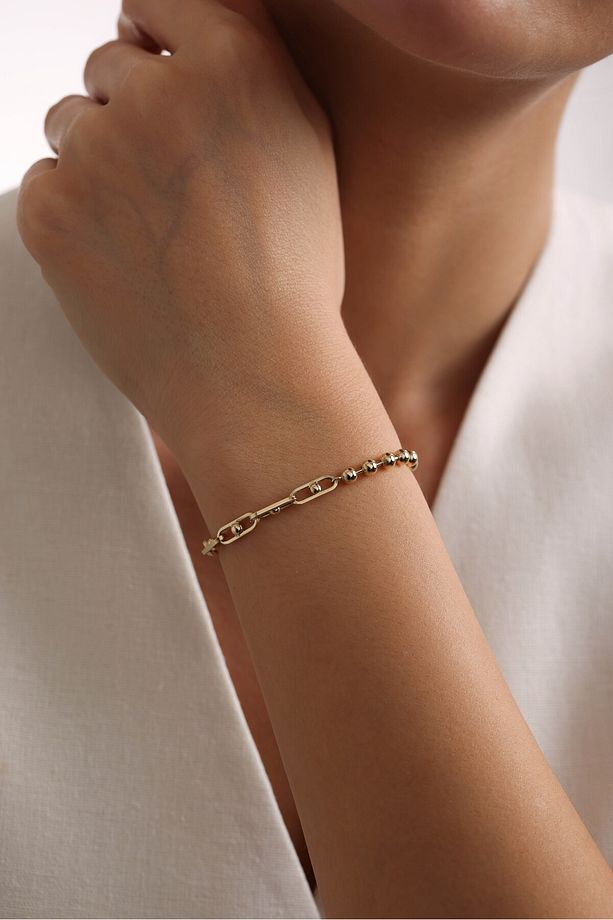 14 Ayar Altın Harf Charm & Denizatı Charm Duo Portoro Bileklik - 4