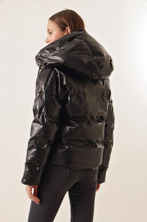 5114 Oversize Deri Mont - Siyah - 6