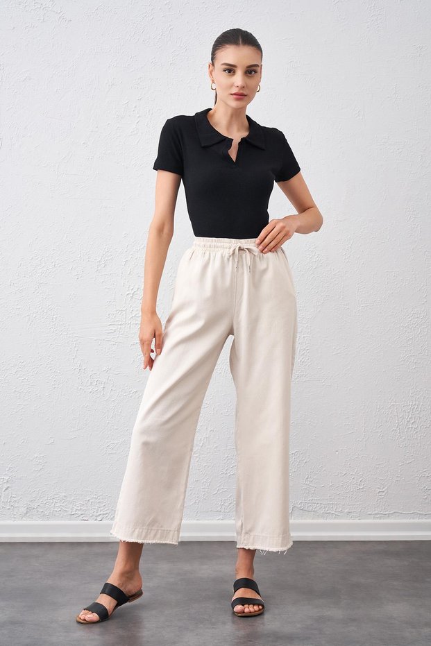 Women's Jewelled Waist Tie Wide Belt Stitched Leg Trousers