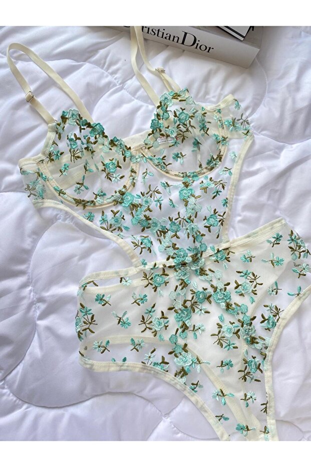 Dantelli Çiçekli Bodysuit - 2