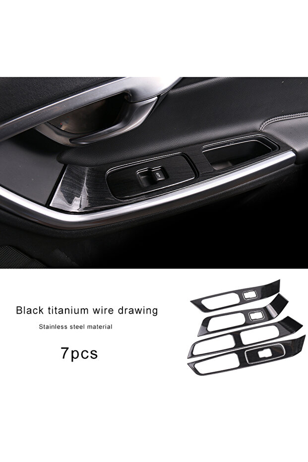 7pcs Black titanium Stainless Steel Door Armrest Panel Decoration Cover Window Glass Lifting Buttons
