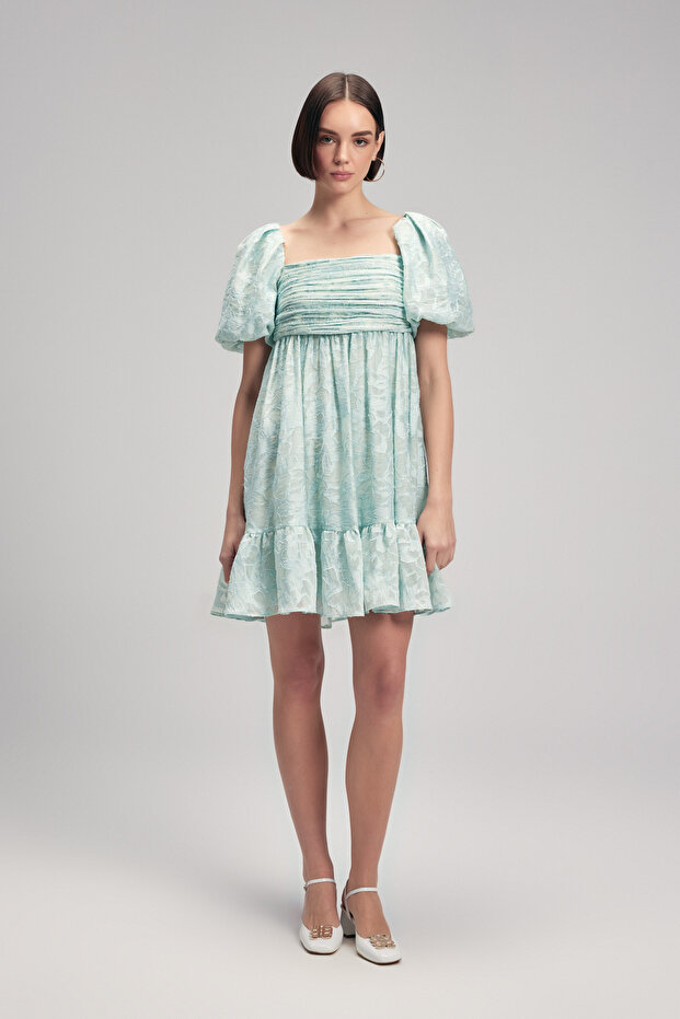 Balon Kollu Mini Elbise - 4