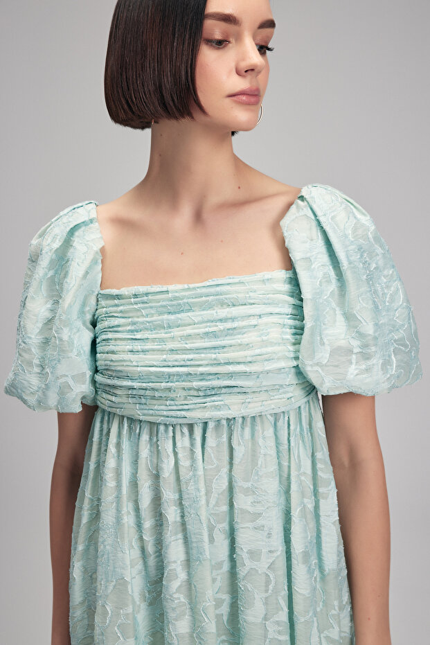 Balon Kollu Mini Elbise - 3