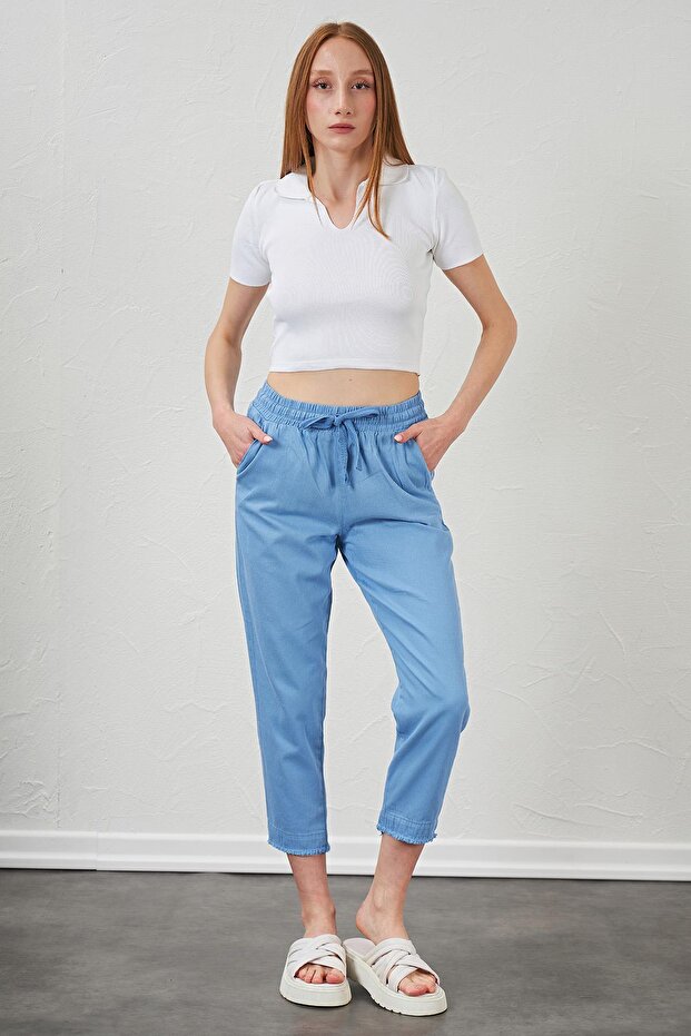 Women's Blue (6813) Wide Leg Garment Stitched Gabardine Trousers