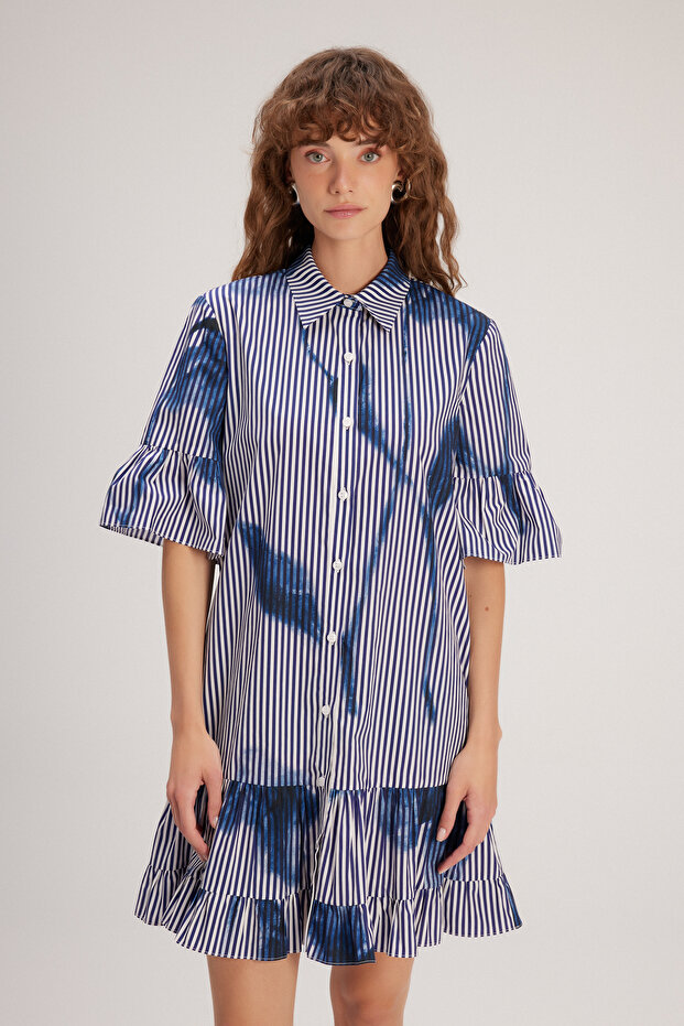 Volanlı Gömlek Elbise - 1