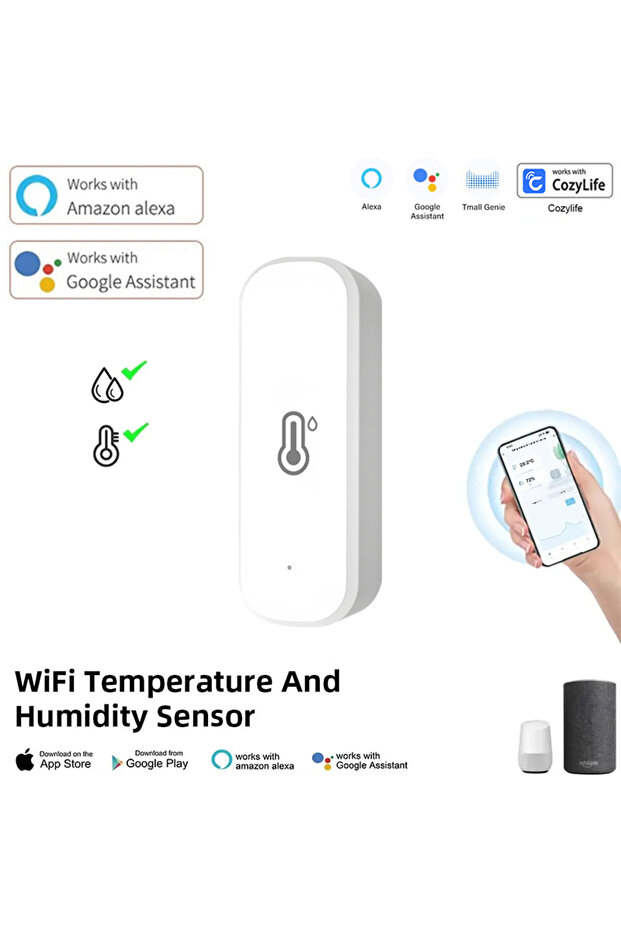 WiFi Akıllı Sıcaklık Ve Nem Sensörü Pil Güçlü APP İzleme Akıllı Ev Güvenlik Çalışması... - 8