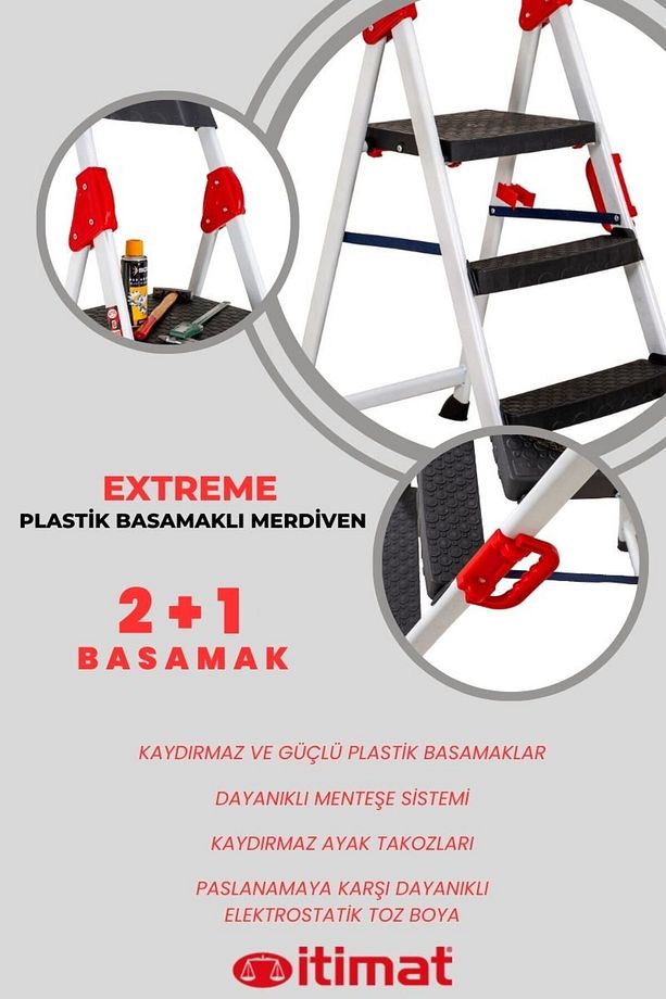 Extreme Kaliteli 2+1 Plastik Basamaklı Merdiven Hafif, Kolay Taşınabilir Ev Tipi, Mutfak ve İş - 7