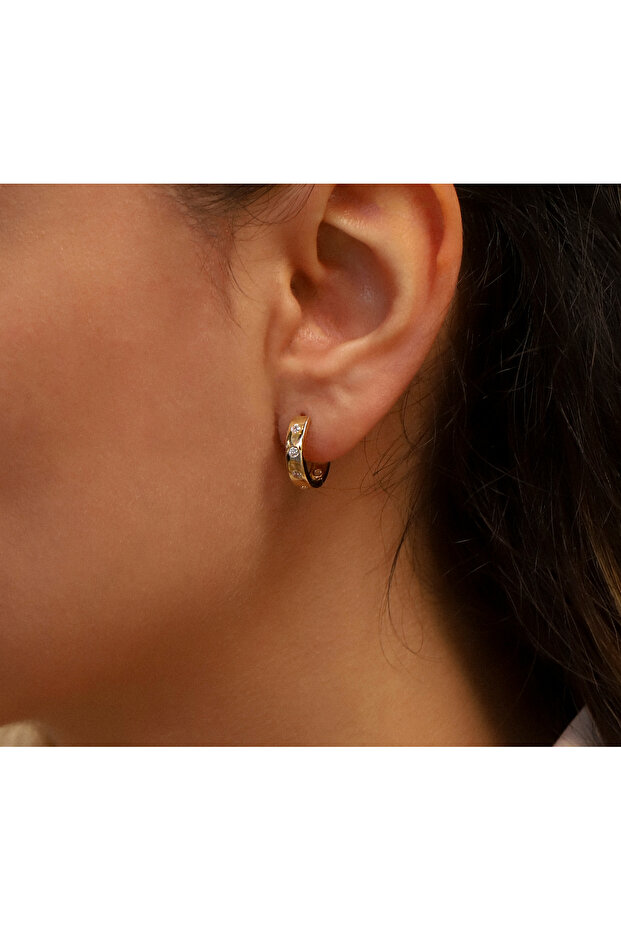 14 Ayar Sarı Altın Halka Küpe - 3