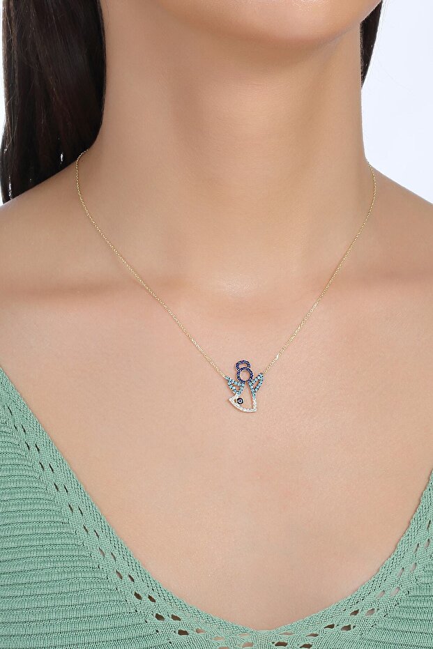 Akuamarin Taşlı Melek Kolye - 1