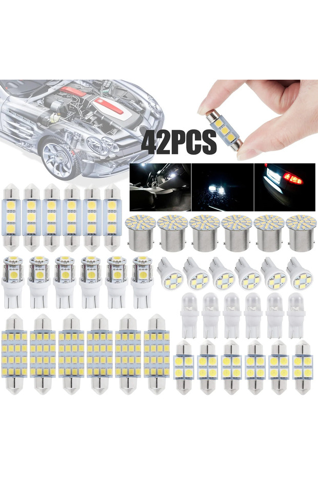 42 قطعة 42 قطعة LED إضاءة داخلية للسيارة T10 6000K SMD LED استبدال لوحة الترخيص / لمبات القراءة X