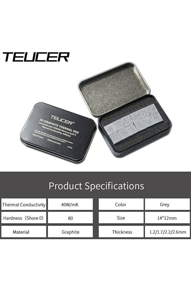 12PCS 3D Graphite Thermal Pad 14x12mm 40W/mK GDDR6X VRAM Custom Heat Conduction Mat for GP... - 3