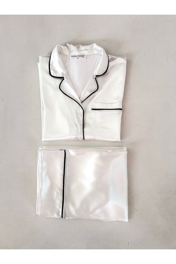 Saten Ekru Uzun Kollu Pijama Takımı - 4