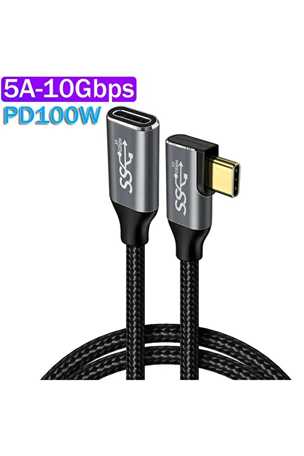 كابل تمديد USB C بطول 0.5 متر، 5 أمبير من النوع C، ذكر أنثى، بزاوية 90 درجة، كابل تمديد USB C، شحن سريع، USB Type C 3.1 P