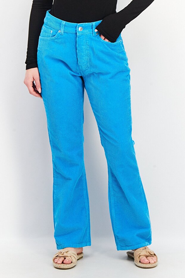 Women Regular Fit Textured Non-Stretchable Corduroy Denim, Blue