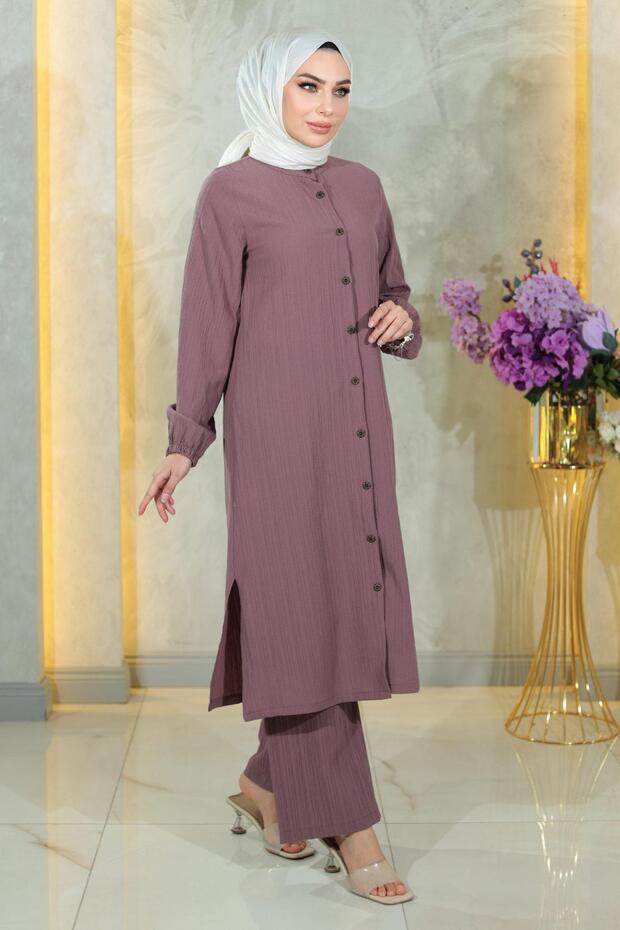 Buttoned Double Suit Lilac 19179 - 1