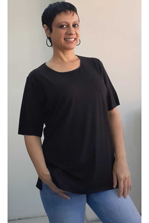 Black Short Sleeve Round Neck Combed Cotton Viscose T-Shirt