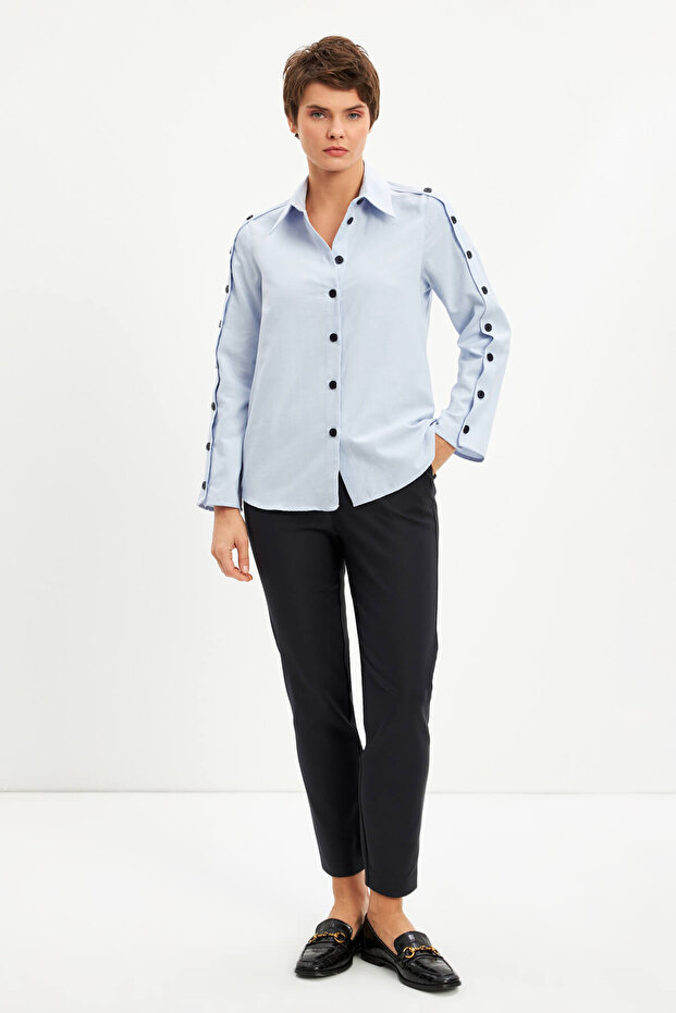 Mavi Basic Düğme Detaylı Gömlek - 3