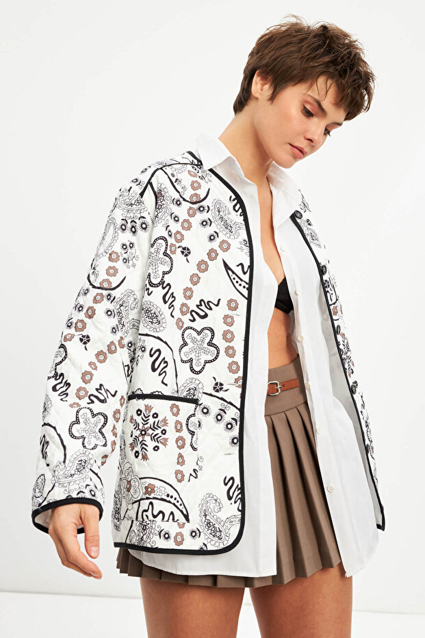 White Quilted Lined Thin Jacket - 4